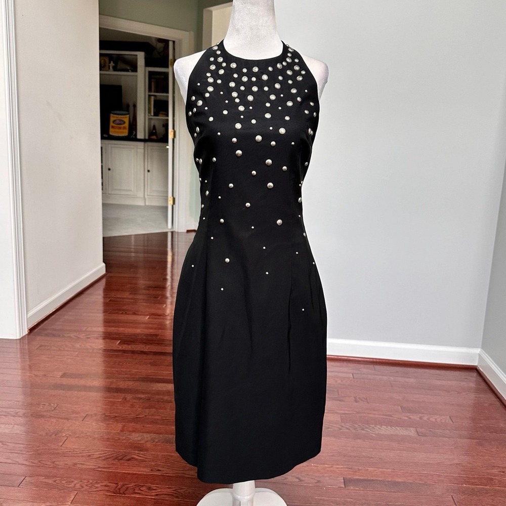 Vintage‎ 2000s Laundry Shelli Segal Black Silver Studded Cocktail Dress